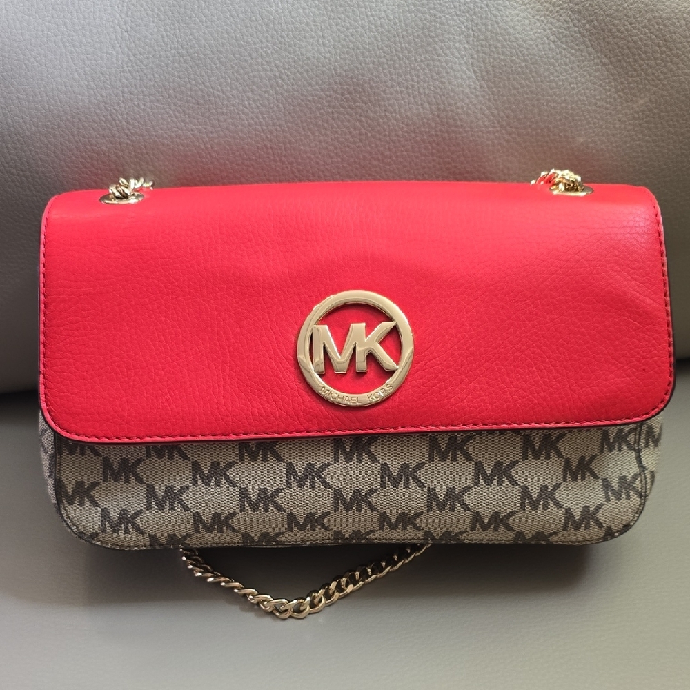 Michael Kors Orange and Brown Fulton Shoulder Bag, Preowned